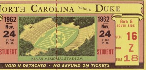 1962_College_Football_Duke vs. North Carolina_Kenan Memorial Stadium_Chapel Hill_Row One Ticket